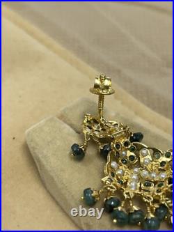 Vintage 19k Gold Indian Style Pearl & Emerald Earring Necklace Wedding Set