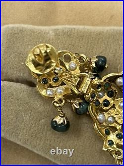 Vintage 19k Gold Indian Style Pearl & Emerald Earring Necklace Wedding Set