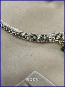 Vintage 19k Gold Indian Style Pearl & Emerald Earring Necklace Wedding Set