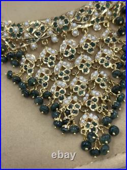 Vintage 19k Gold Indian Style Pearl & Emerald Earring Necklace Wedding Set