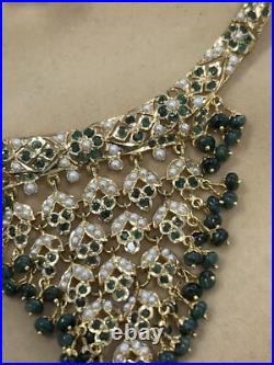 Vintage 19k Gold Indian Style Pearl & Emerald Earring Necklace Wedding Set