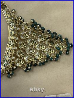 Vintage 19k Gold Indian Style Pearl & Emerald Earring Necklace Wedding Set