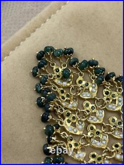 Vintage 19k Gold Indian Style Pearl & Emerald Earring Necklace Wedding Set