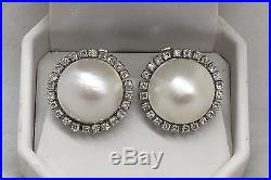 Vintage 2.30 ctw MABE PEARL & DIAMOND 18K White Gold EARRINGS & RING SET
