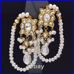 Vintage 24K Gold Vermeil Sea Pearl & White Sapphire Beaded Necklace Earrings Set