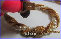 Vintage 3 pc Napier Gold Tone Faux Pearl Jewelry Set Necklace Bracelet & ER's