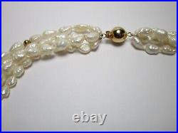 Vintage 4 Strand Rice Pearls Necklace & Bracelet Set 14k Gold Accents Clasp