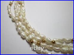 Vintage 4 Strand Rice Pearls Necklace & Bracelet Set 14k Gold Accents Clasp