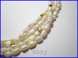 Vintage 4 Strand Rice Pearls Necklace & Bracelet Set 14k Gold Accents Clasp