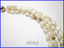 Vintage 4 Strand Rice Pearls Necklace & Bracelet Set 14k Gold Accents Clasp