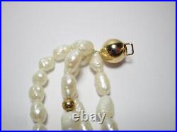 Vintage 4 Strand Rice Pearls Necklace & Bracelet Set 14k Gold Accents Clasp