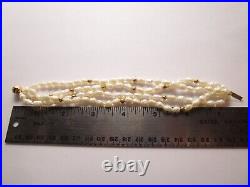 Vintage 4 Strand Rice Pearls Necklace & Bracelet Set 14k Gold Accents Clasp