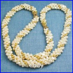 Vintage 4 strand Twisted 14K GOLD Beads PEARL NECKLACE & BRACELET Set Jewelry