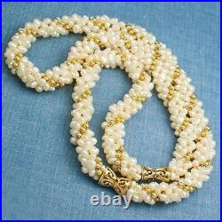 Vintage 4 strand Twisted 14K GOLD Beads PEARL NECKLACE & BRACELET Set Jewelry