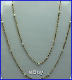 Vintage 40 inch long 9ct British hallmarked yellow gold pearl set guard chain