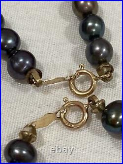 Vintage 585 14k Yellow Gold Black Tahitian Pearl Beaded Necklace & Bracelet Set