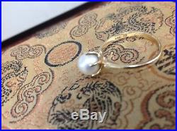 Vintage 6 or 7mm Cultured Pearl Ring Set in 14k Gold with Six Prongs Hallmark C