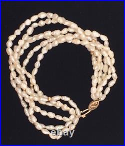 Vintage 8-Strand 14K Gold Clasp Genuine Freshwater Rice Pearl Necklace+Bracelet Vintage 8-Strand 14K Gold Clasp Genuine Freshwater Rice Pearl Necklace+Bracelet