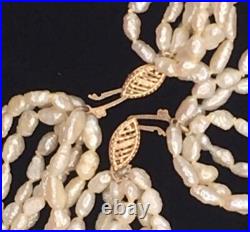 Vintage 8-Strand 14K Gold Clasp Genuine Freshwater Rice Pearl Necklace+Bracelet Vintage 8-Strand 14K Gold Clasp Genuine Freshwater Rice Pearl Necklace+Bracelet