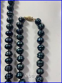 Vintage 8mm Bluish Purple Baroque Pearl Necklace & Bracelet Set 14k Gold Clasp