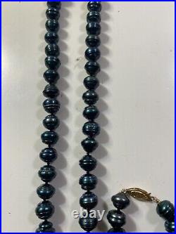 Vintage 8mm Bluish Purple Baroque Pearl Necklace & Bracelet Set 14k Gold Clasp