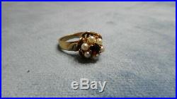 Vintage 9ct Gold Ring Set With Ruby And Pearls N9972