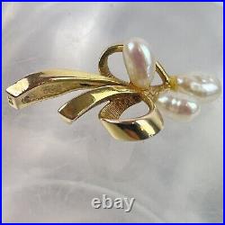 Vintage 9ct Yellow Gold Bow Pearl Set Pendant 2.5cm x 1.5cm