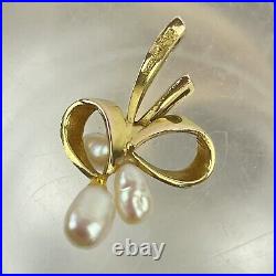 Vintage 9ct Yellow Gold Bow Pearl Set Pendant 2.5cm x 1.5cm