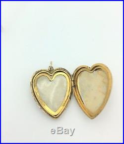 Vintage 9ct gold front & back heart shaped locket with silver set seed pearls