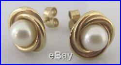 Vintage 9ct yellow gold pearl swirl setting earrings for pierced ears