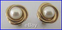 Vintage 9ct yellow gold pearl swirl setting earrings for pierced ears