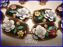 Vintage Alice Set Gold Tone Necklace Multi Color Enamel Bracelet Earrings Clip