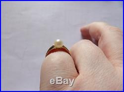 Vintage / Antique 9 Carat Rose Gold Pearl Ring Unusual Setting Size 1 1/2 G566
