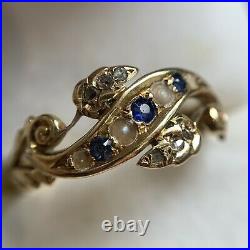Vintage Antique Sapphire Pearl Diamond Set 18ct Gold Fancy Ring Chester 1904 P