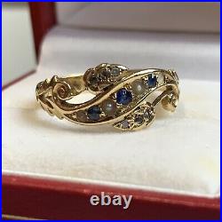 Vintage Antique Sapphire Pearl Diamond Set 18ct Gold Fancy Ring Chester 1904 P