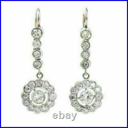 Vintage Art Deco 2 Ct Diamond Bezel Set Drop Dangle Earrings 14K White Gold Over