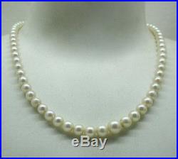 Vintage Beautiful Single Strand Cultured Pearl Necklace Gold Diamond Set Clasp
