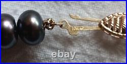 Vintage Black Freshwater Pearl Set Necklace & Earrings 10k Gold Clasp & Posts