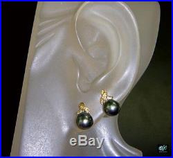 Vintage Black Pearl Pendant & Earrings 3 Piece Set 14K Yellow Gold
