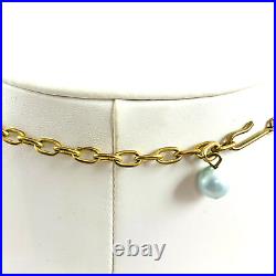 Vintage Blue Baroque Pearl Enamel Gold Tone Necklace Bracelet & Clip Earring Set