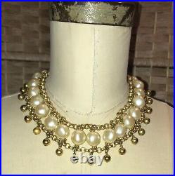 Vintage Bold Gold Baroque Pearl Glamour Necklace Bracelet Set 1950's /1980's