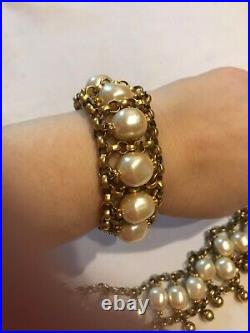 Vintage Bold Gold Baroque Pearl Glamour Necklace Bracelet Set 1950's /1980's