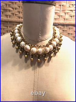 Vintage Bold Gold Baroque Pearl Glamour Necklace Bracelet Set 1950's /1980's