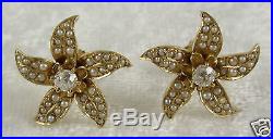 Vintage Brooch Earring Set 14K Yellow Gold. 90ct Diamond 276 Pearl 22.9g c1920