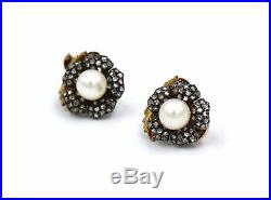 Vintage Buccellati Diamond Pearl Rose Flower Earrings Brooch Pin Suite 18k Gold