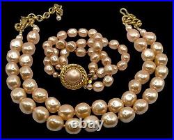 Vintage CAROLEE Champagne Baroque Faux Pearls Necklace & Bracelet Set WOW