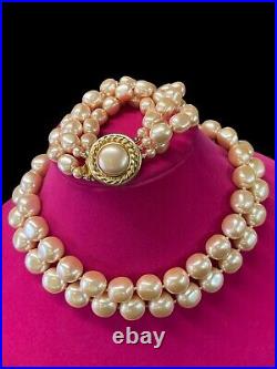 Vintage CAROLEE Champagne Baroque Faux Pearls Necklace & Bracelet Set WOW