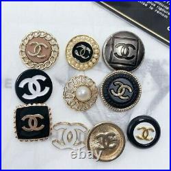 Vintage CHANEL Original Black Gold Plated Pearl Buttons Antique Logo Set of 10