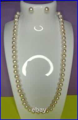 Vintage CP Pearl Necklace Earrings Set 14K Gold Filigree Clasp Bridal Jewelry 3x