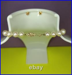 Vintage CP Pearl Necklace Earrings Set 14K Gold Filigree Clasp Bridal Jewelry 3x